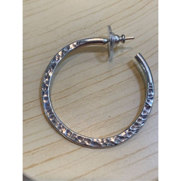 .925 Sterling Silver Hammered Hoop Earrings #classic - Picture 4 of 6